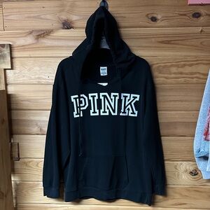 Victoria's Secret Women's Black PINK Hoodie Logo On Front Size L